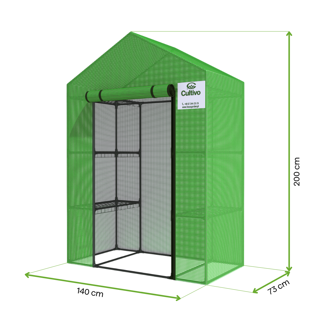 Wymiary szklarni ogrodowej regał 4 półki 140x73 cm zielona Cultivo
