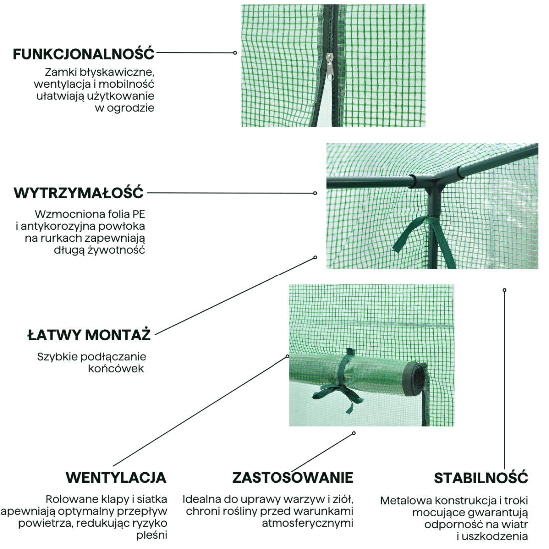 Aranżacja szklarni ogrodowej regał 4 półki 140x73 cm zielona Cultivo