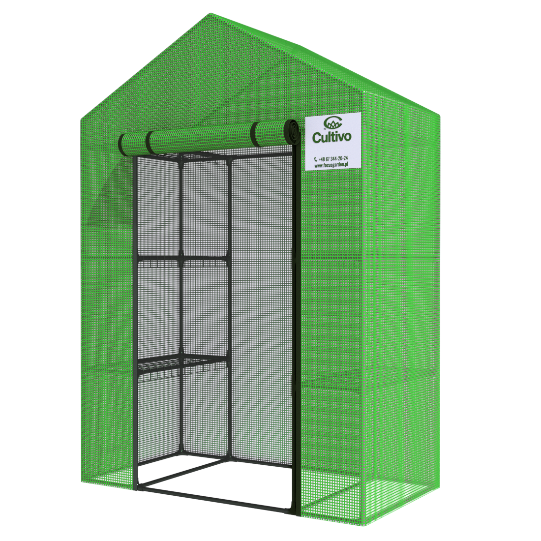 Widok na szklarnię ogrodową regał 4 półki 140x73 cm zielona Cultivo