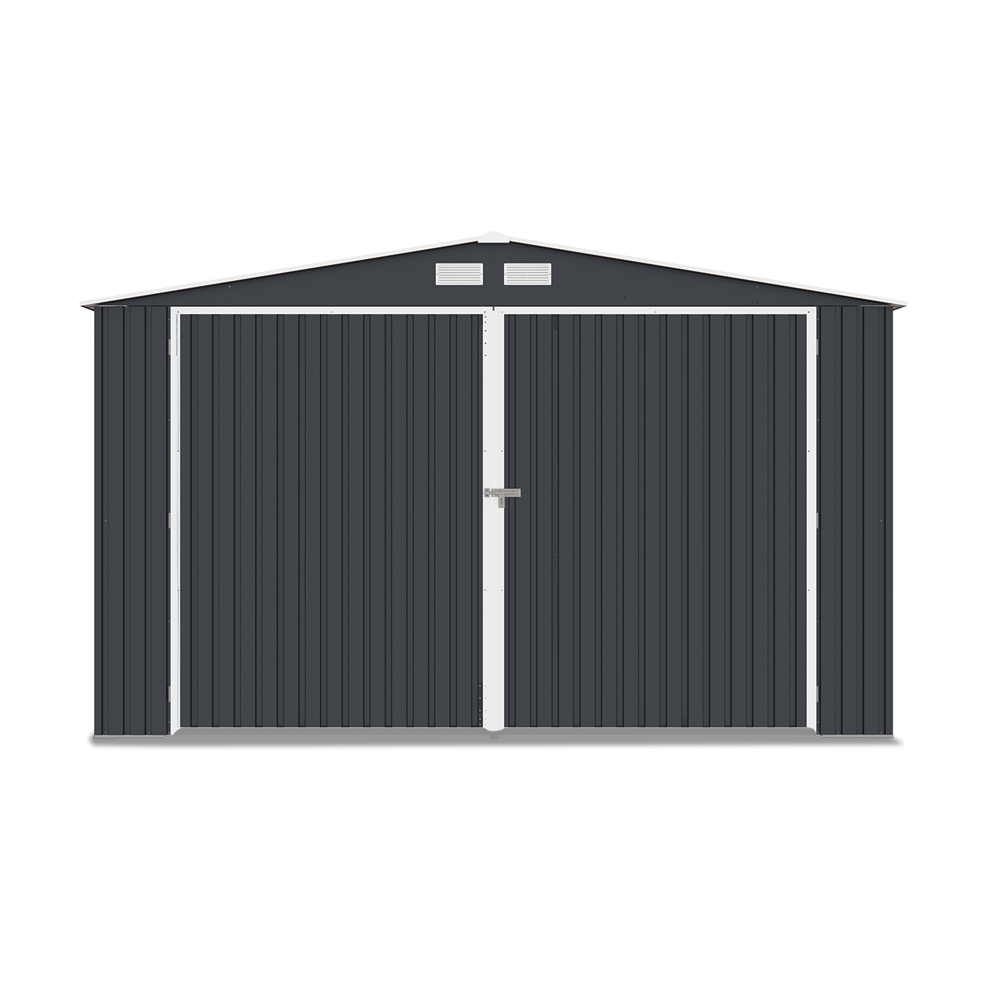 Widok na przód i podwójne drzwi metalowego garażu Kingston 380x480 Cold Grey