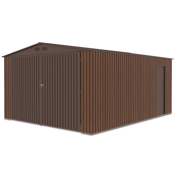 Zdjęcie prawej strony garażu Kingston 380x480cm Walnut ukazujące drugie drzwi