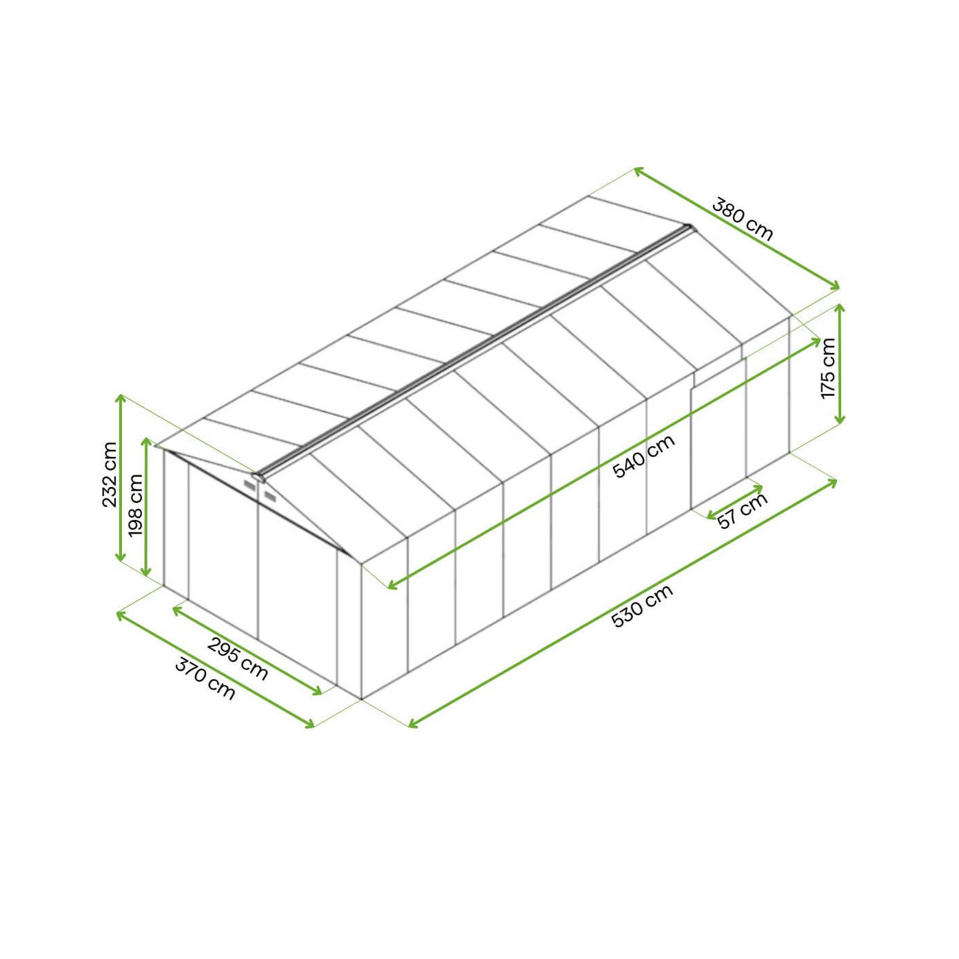 Rycina z wymiarami metalowego garażu Kingston 380x540 Cold Grey