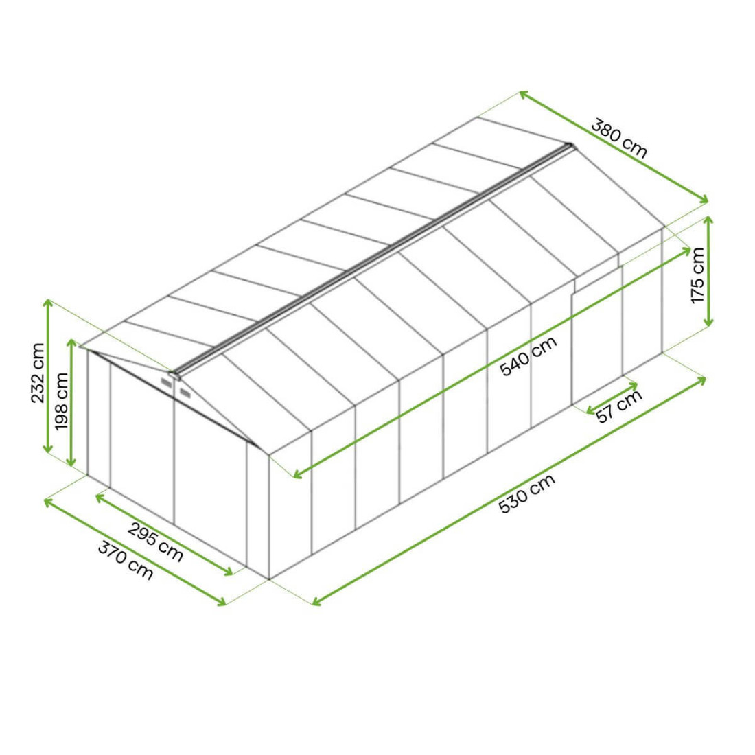 Rycina z wymiarami metalowego garażu Kingston 380x540 Cold Grey