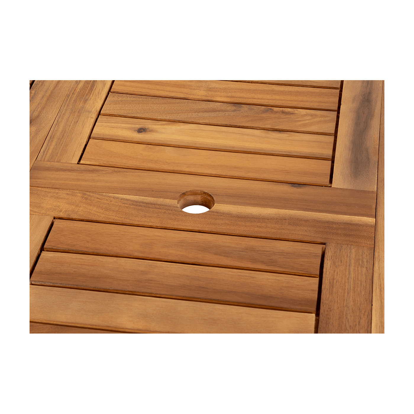 Zbliżenie na stół, który posiada dodatkowo otwór na parasol