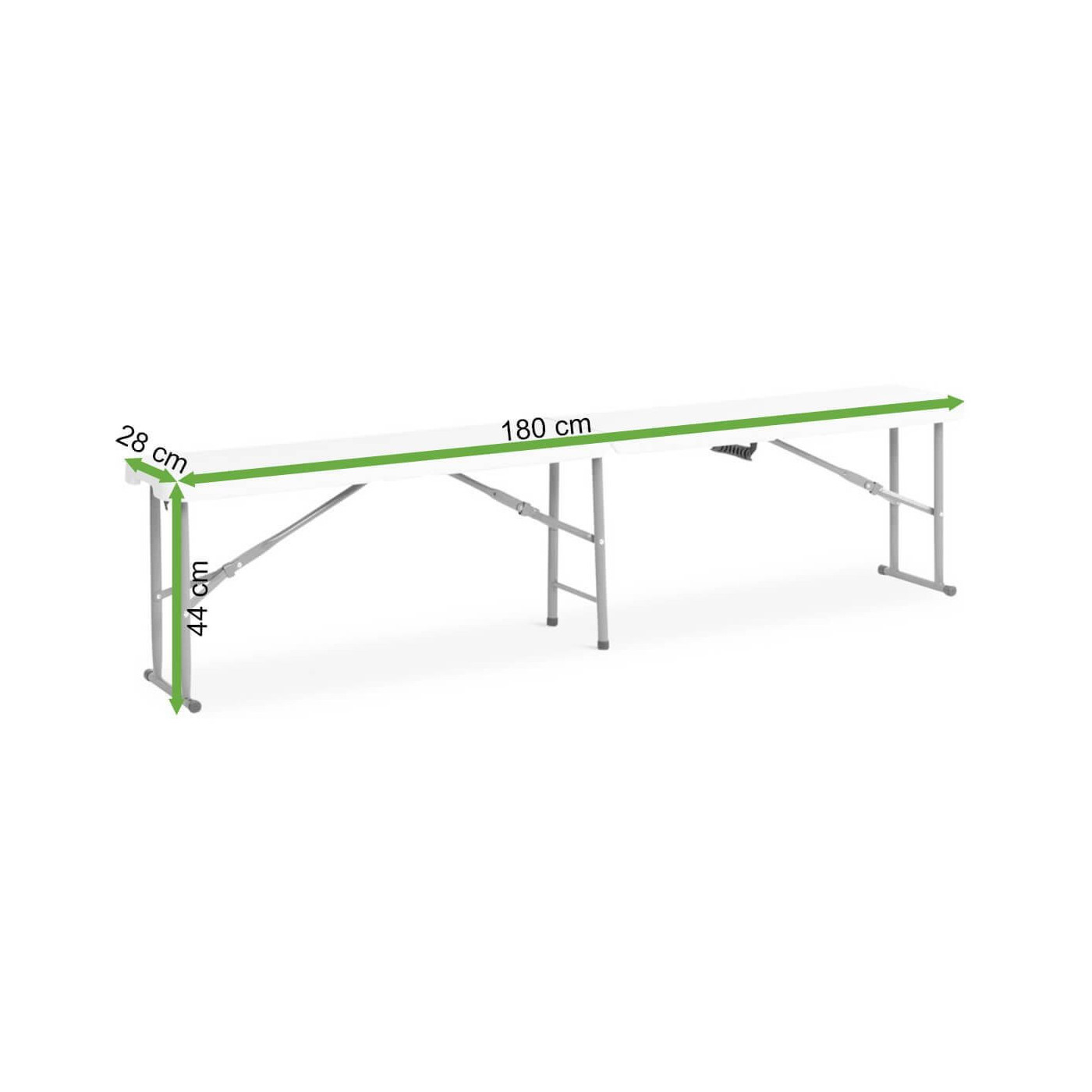 Wymiary ławki cateringowej składanej - 180 cm, rzut z wymiarami