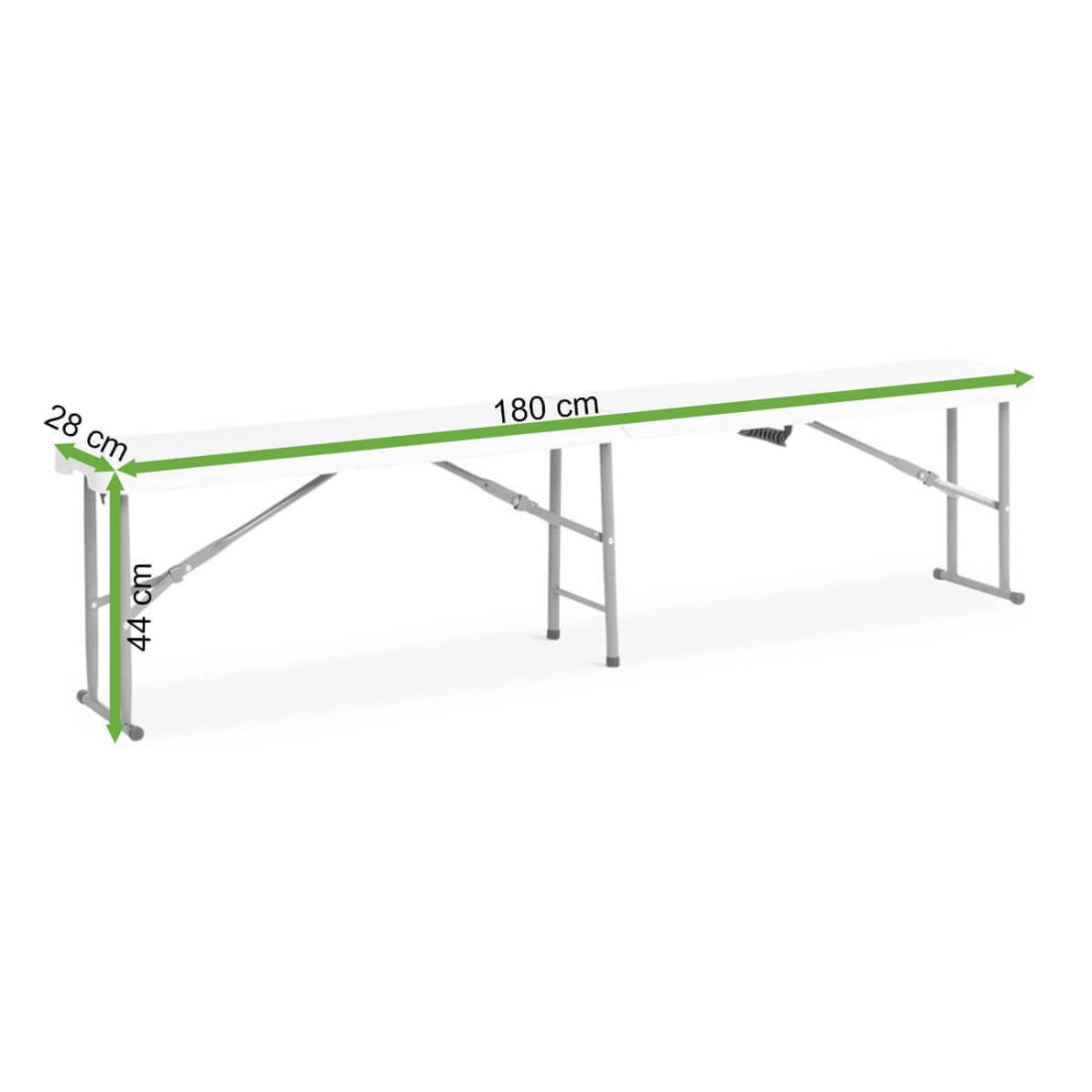 Wymiary ławki cateringowej składanej - 180 cm, rzut z wymiarami