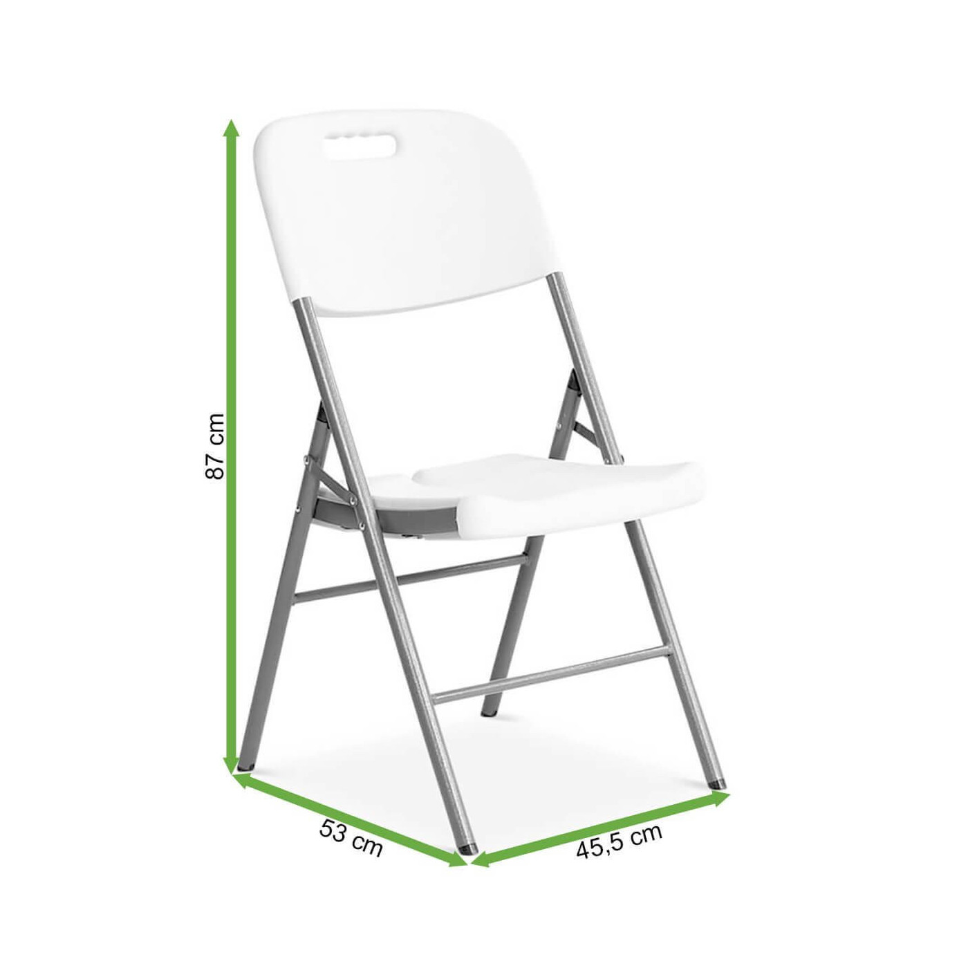 Wymiary białego składanego krzesła cateringowego 