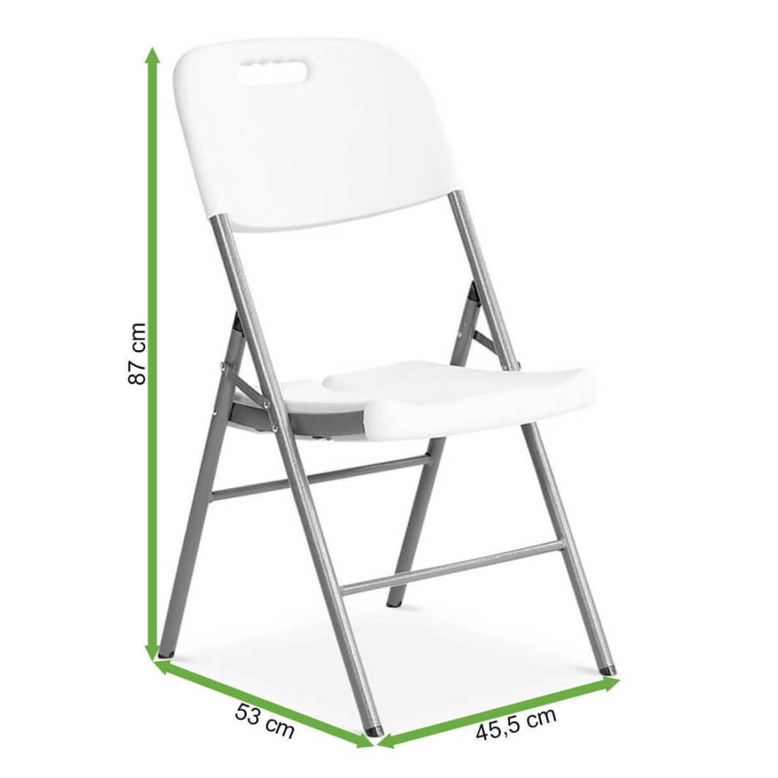 Wymiary białego składanego krzesła cateringowego 
