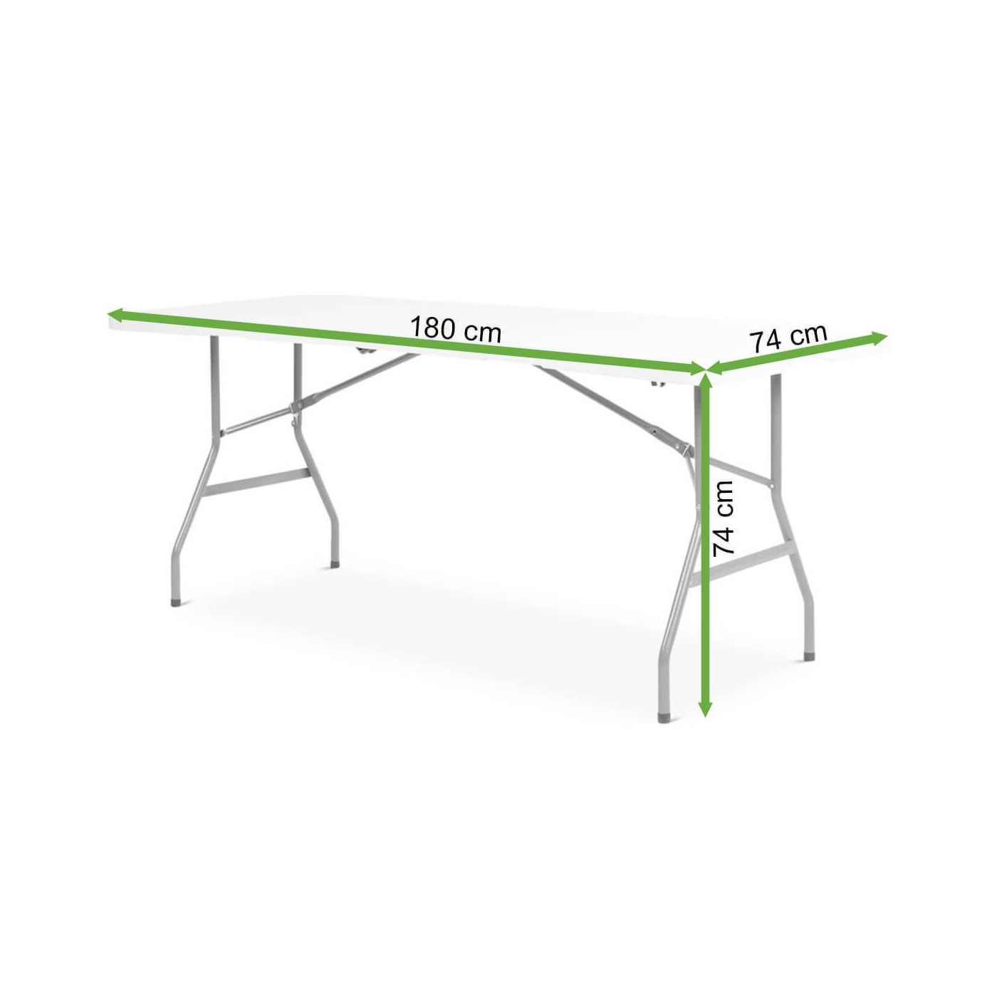 Wymiary stołu składanego cateringowego - 180 cm, biały ze srebrnymi nogami 