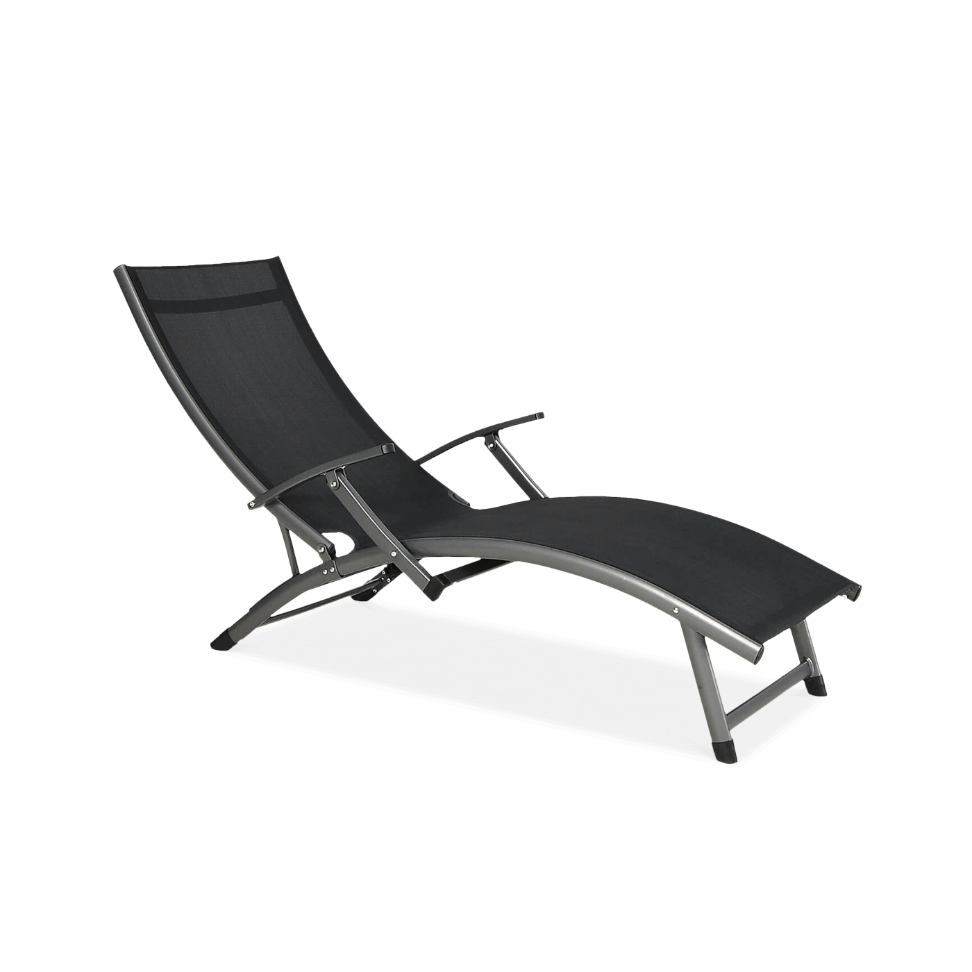 Czarny leżak ogrodowy z podłokietnikami 