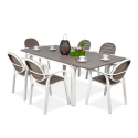 zestaw jadalniany do ogrodu z sześcioma krzesłami i stołem w kolorze biało brązowym