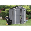 Domek ogrodowy Manor 6x5DD, Keter, aranżacja na ogrodzie, szerokie drzwi