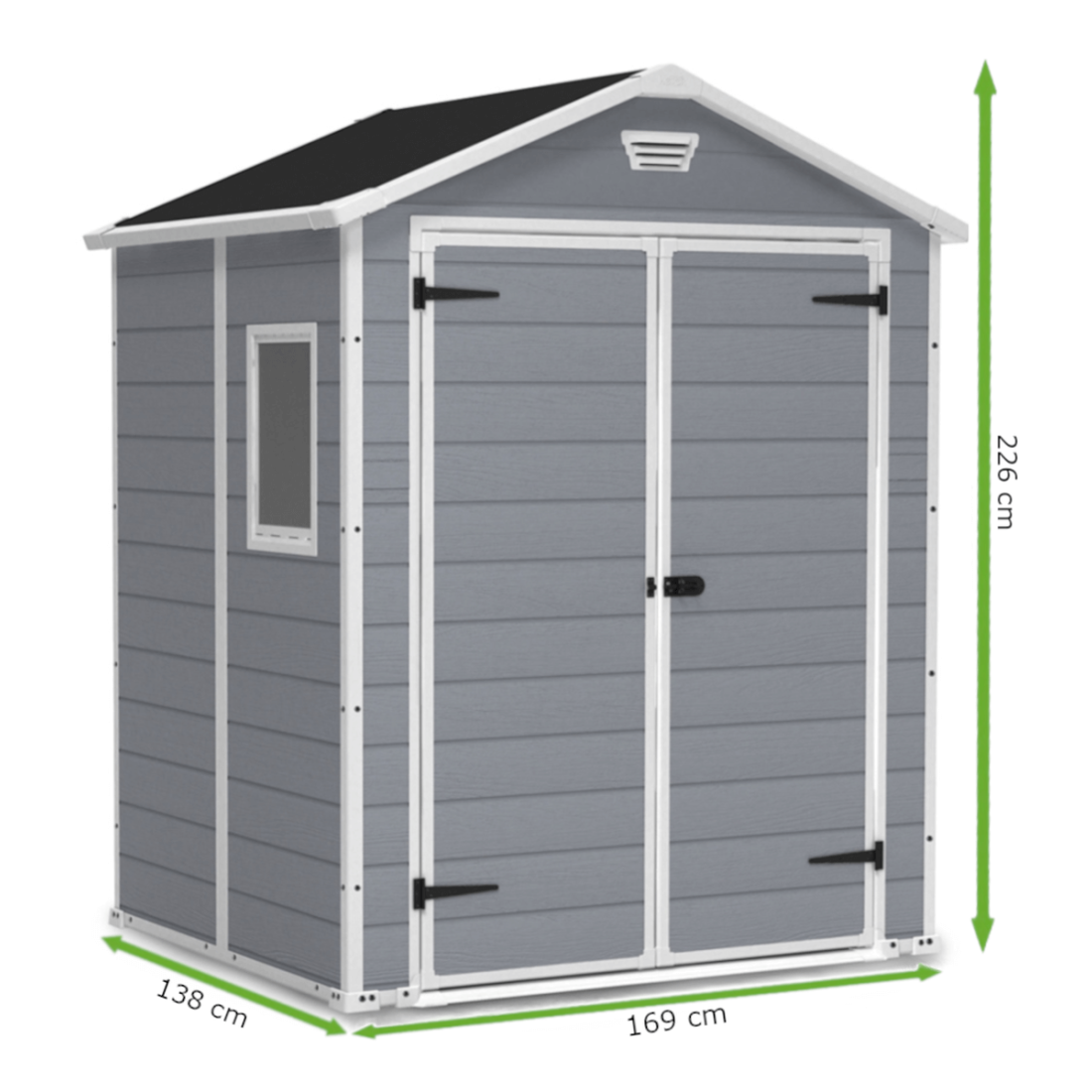 Wymiary domku ogrodowego Manor 6x5DD, 185x152 cm, Keter 