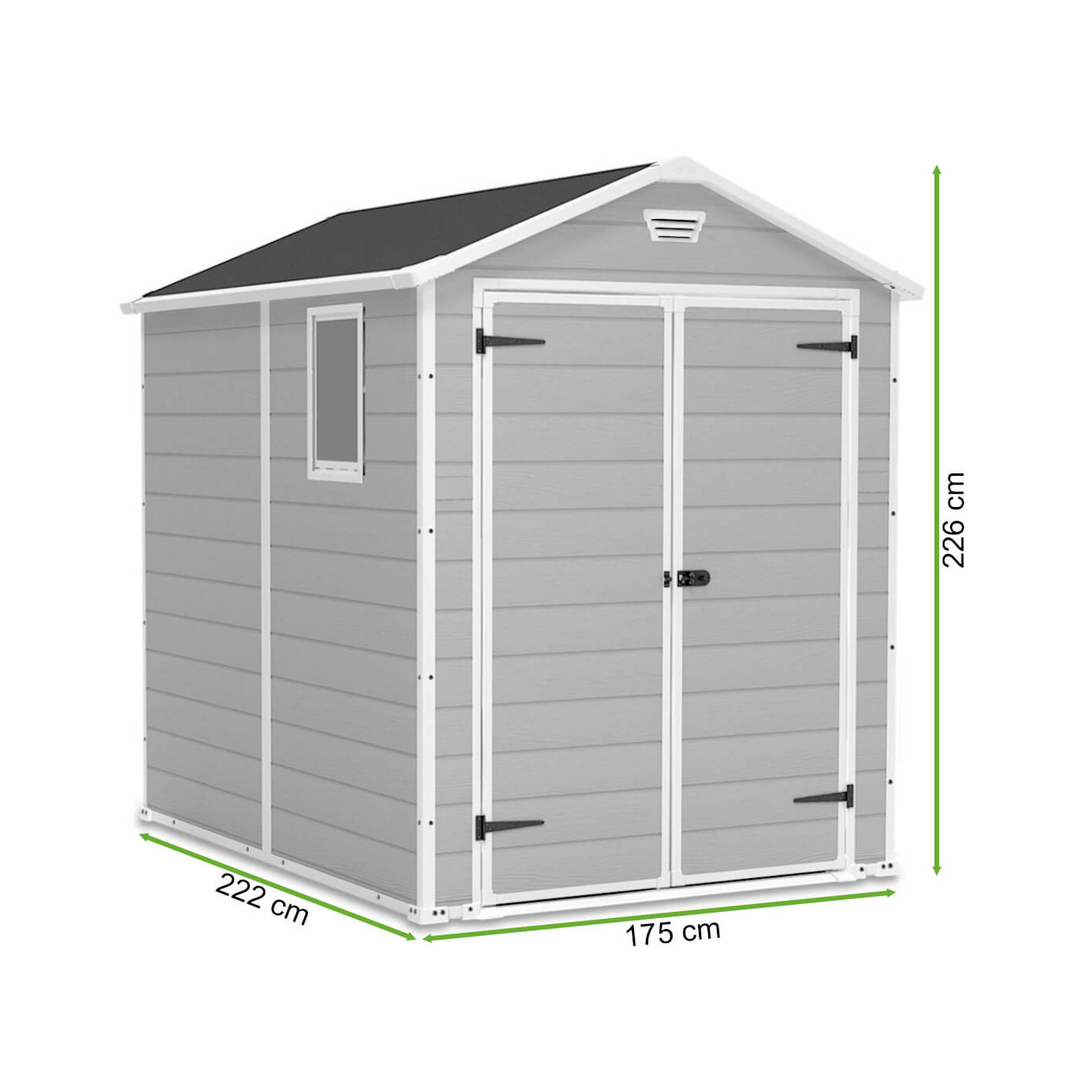 Domek narzędziowy Manor 6x8DD, 185x237cm, Keter, wymiary domku ogrodowego