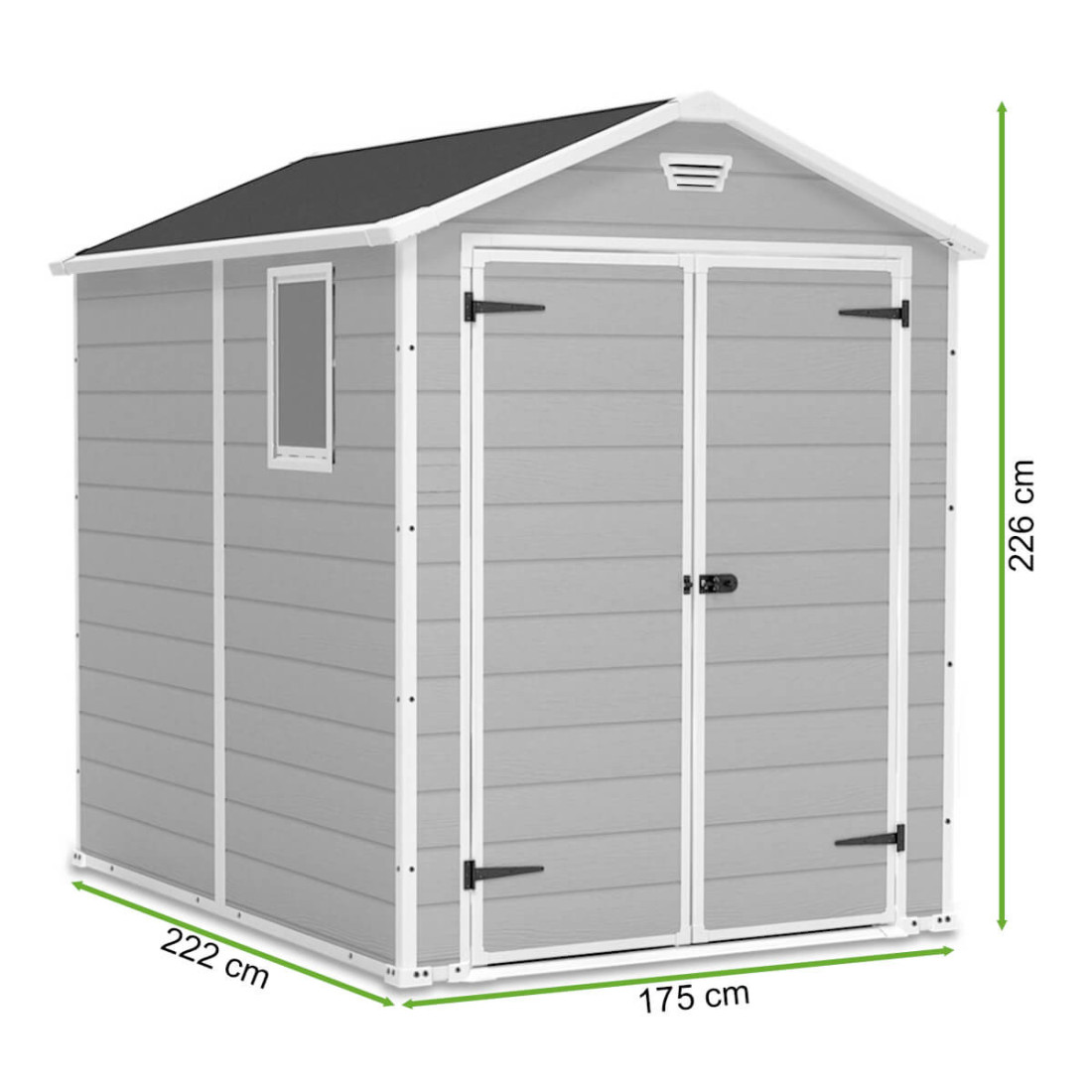 Domek narzędziowy Manor 6x8DD, 185x237cm, Keter, wymiary domku ogrodowego