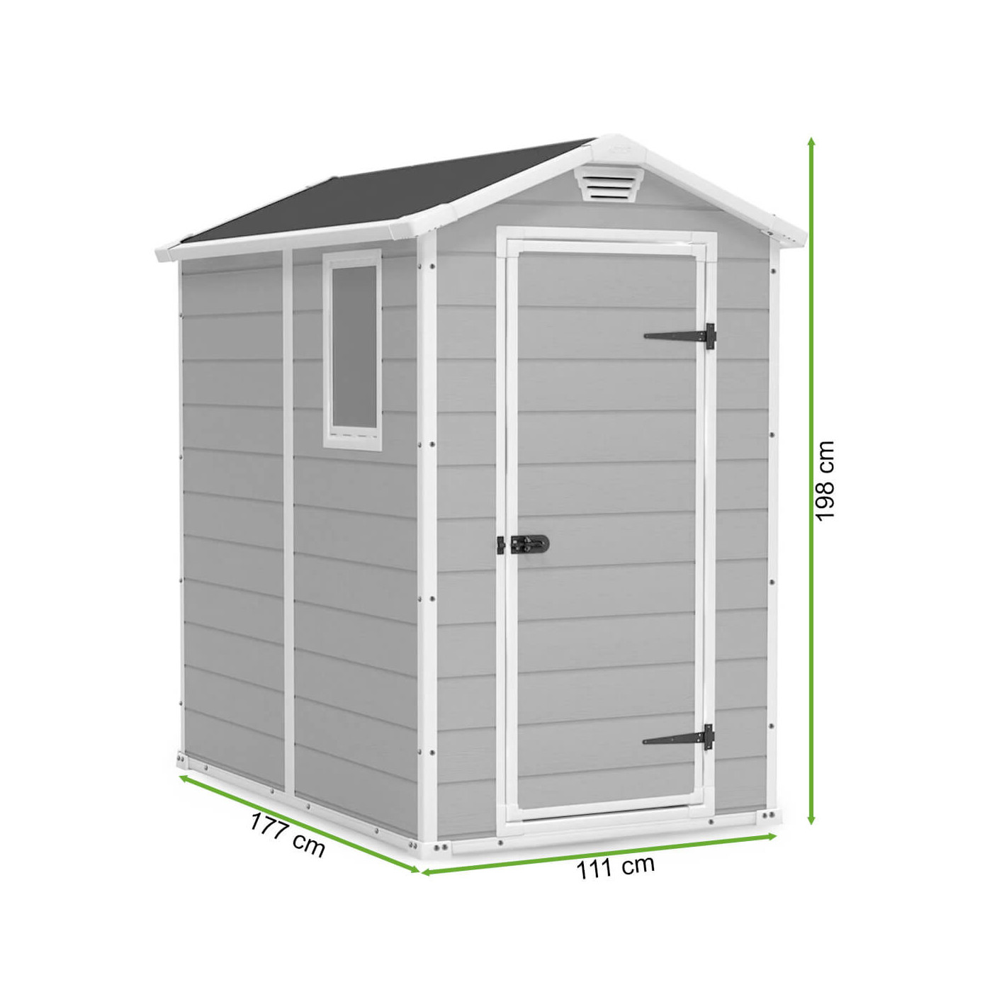 Domek ogrodowy MANOR 4x6s, 130x192cm, Keter, szary, z oknem, wymiary domku