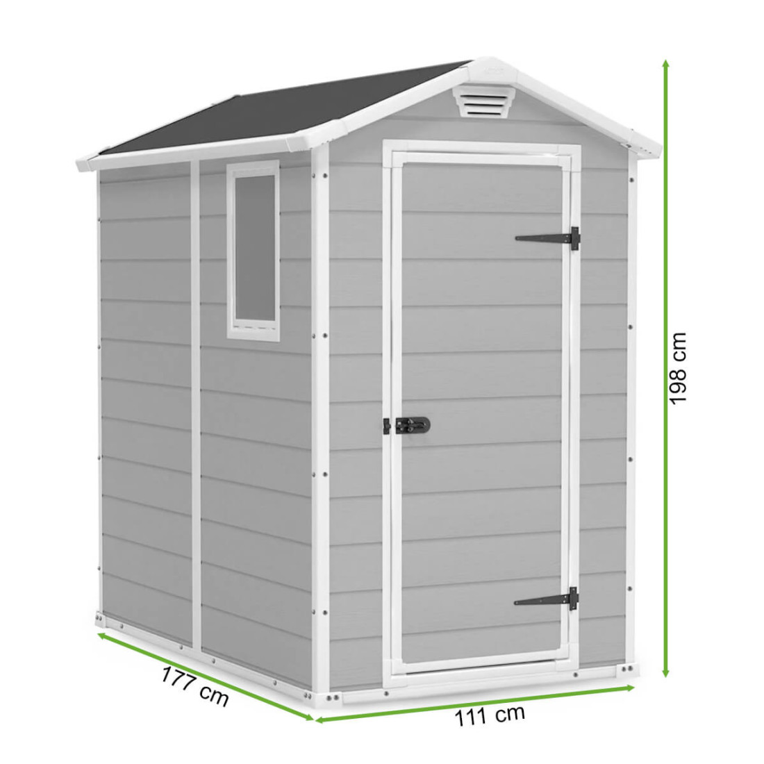Domek ogrodowy MANOR 4x6s, 130x192cm, Keter, szary, z oknem, wymiary domku