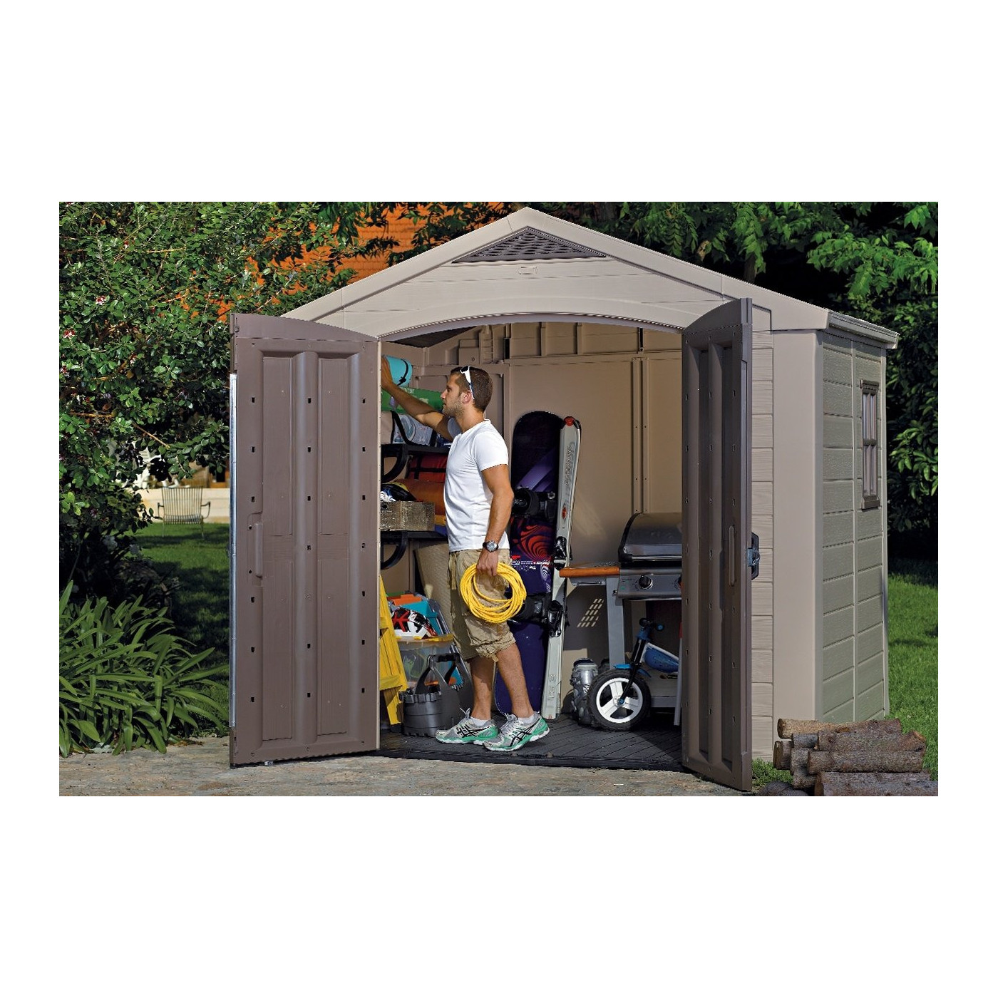 Domek narzędziowy FACTOR 8x6, 256,5x182cm, Keter, podwójne drzwi, przestronny, dużo miejsca na sprzęt ogrodowy