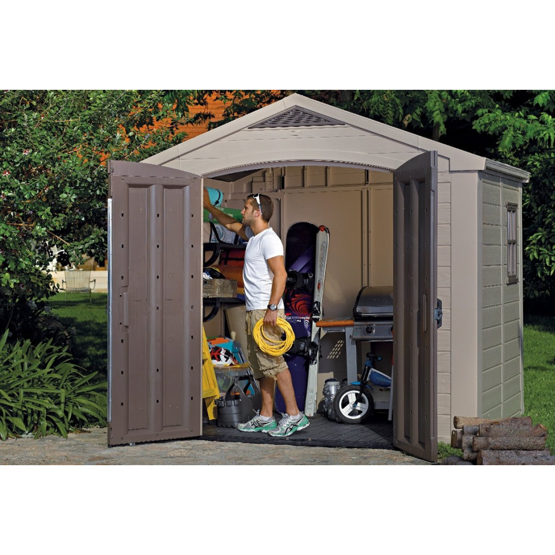 Domek narzędziowy FACTOR 8x6, 256,5x182cm, Keter, podwójne drzwi, przestronny, dużo miejsca na sprzęt ogrodowy