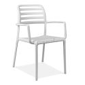 białe krzesło jadalniane do ogrodu z oparciem i podłokietnikami 