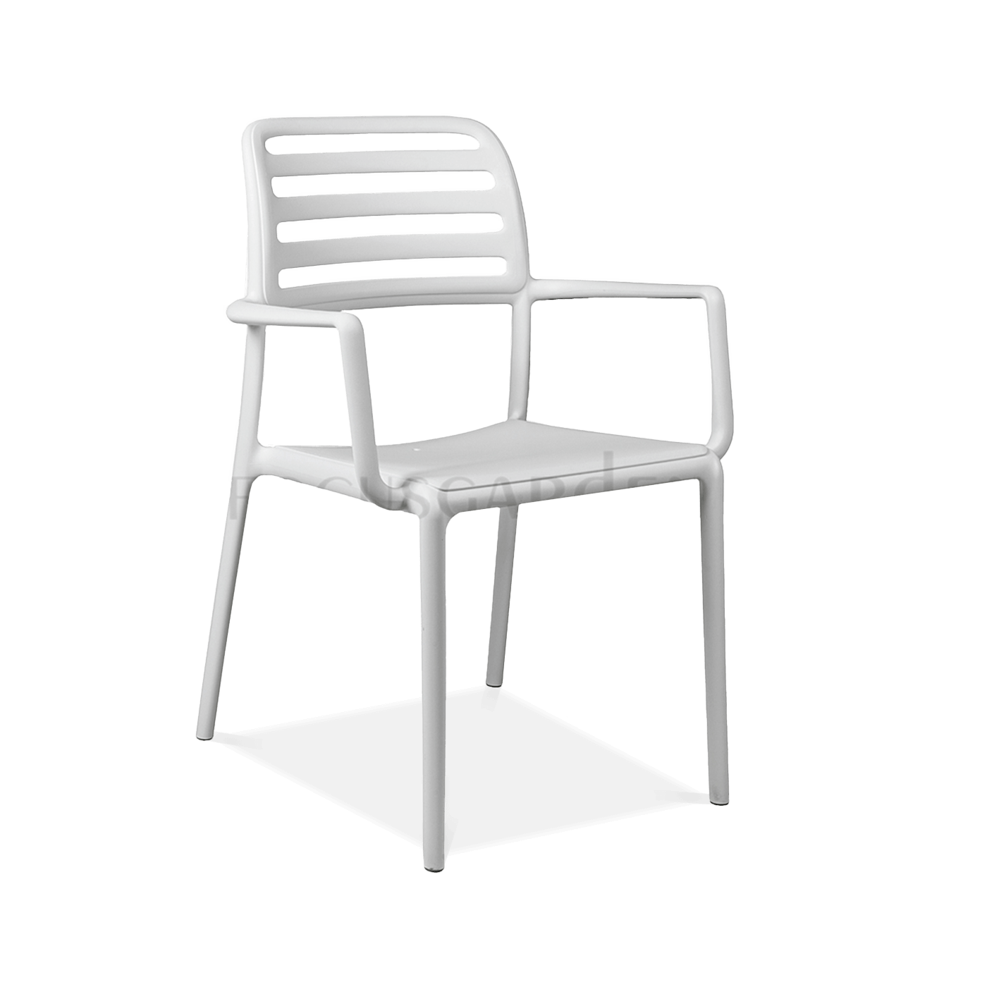białe krzesło jadalniane do ogrodu z oparciem i podłokietnikami 