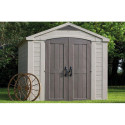 Domek ogrodowy na narzędzia Factor 8x11, 256,5x332cm, Keter, aranżacja w ogrodzie, stylowy domek