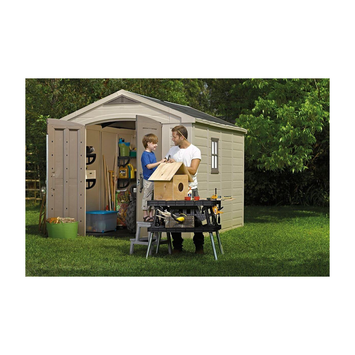 Domek ogrodowy na narzędzia Factor 8x11, 256,5x332cm, Keter, przestronny, dużo miejsca na narzędzia ogrodowe