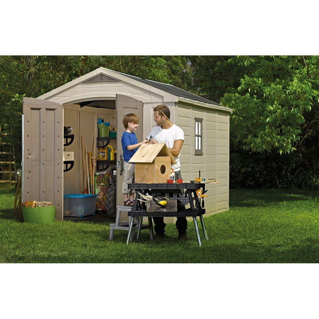 Domek ogrodowy na narzędzia Factor 8x11, 256,5x332cm, Keter, przestronny, dużo miejsca na narzędzia ogrodowe
