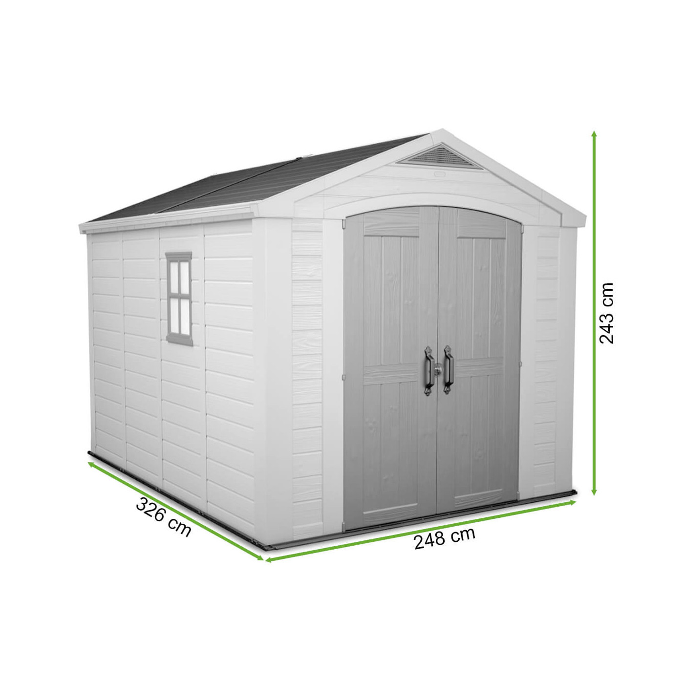 Domek ogrodowy na narzędzia Factor 8x11, 256,5x332cm, Keter, wymiary domku na narzędzia