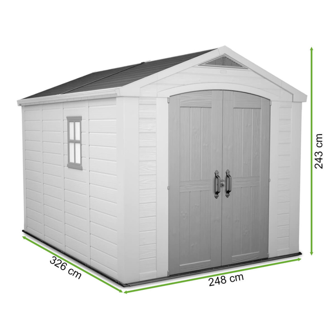 Domek ogrodowy na narzędzia Factor 8x11, 256,5x332cm, Keter, wymiary domku na narzędzia