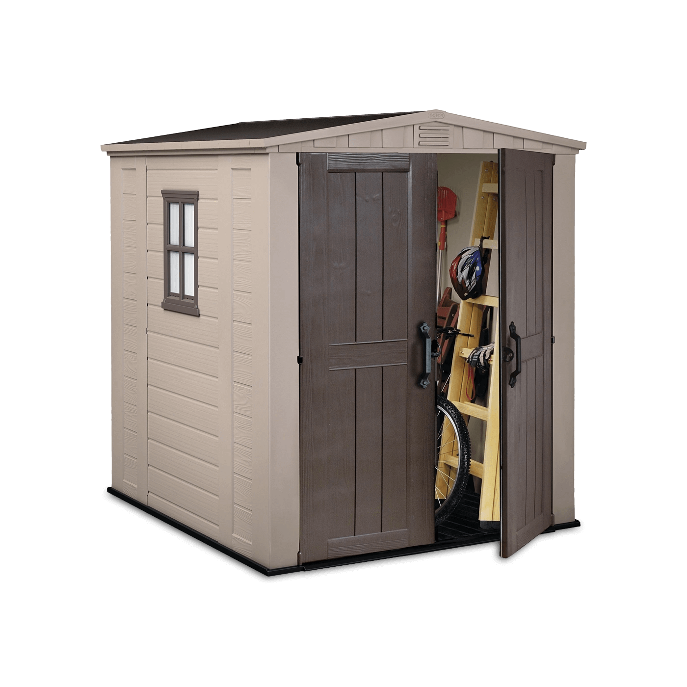 Domek na narzędzia Factor 6x6, 173x195 cm, Keter, narzędzia w środku domku