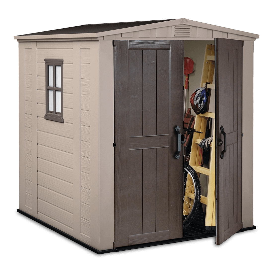 Domek na narzędzia Factor 6x6, 173x195 cm, Keter, narzędzia w środku domku