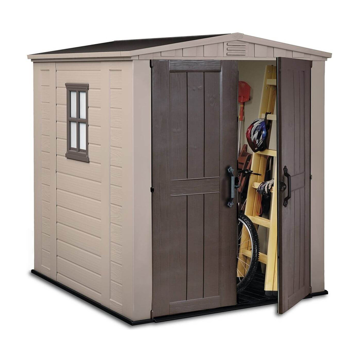 Domek na narzędzia Factor 6x6, 173x195 cm, Keter, narzędzia w środku domku