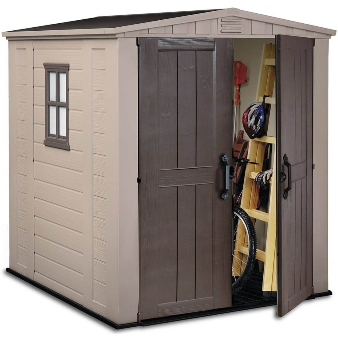 Domek na narzędzia Factor 6x6, 173x195 cm, Keter, narzędzia w środku domku