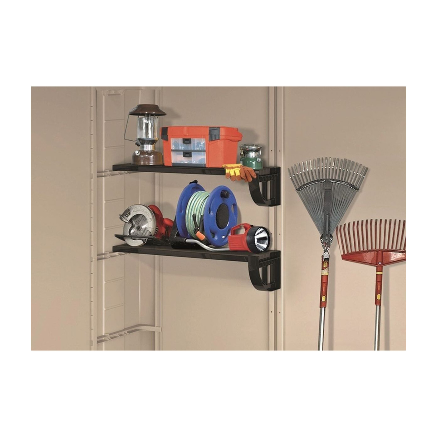 Domek na narzędzia Factor 6x6, 173x195 cm, Keter, narzędzia w środku domku, na półkach