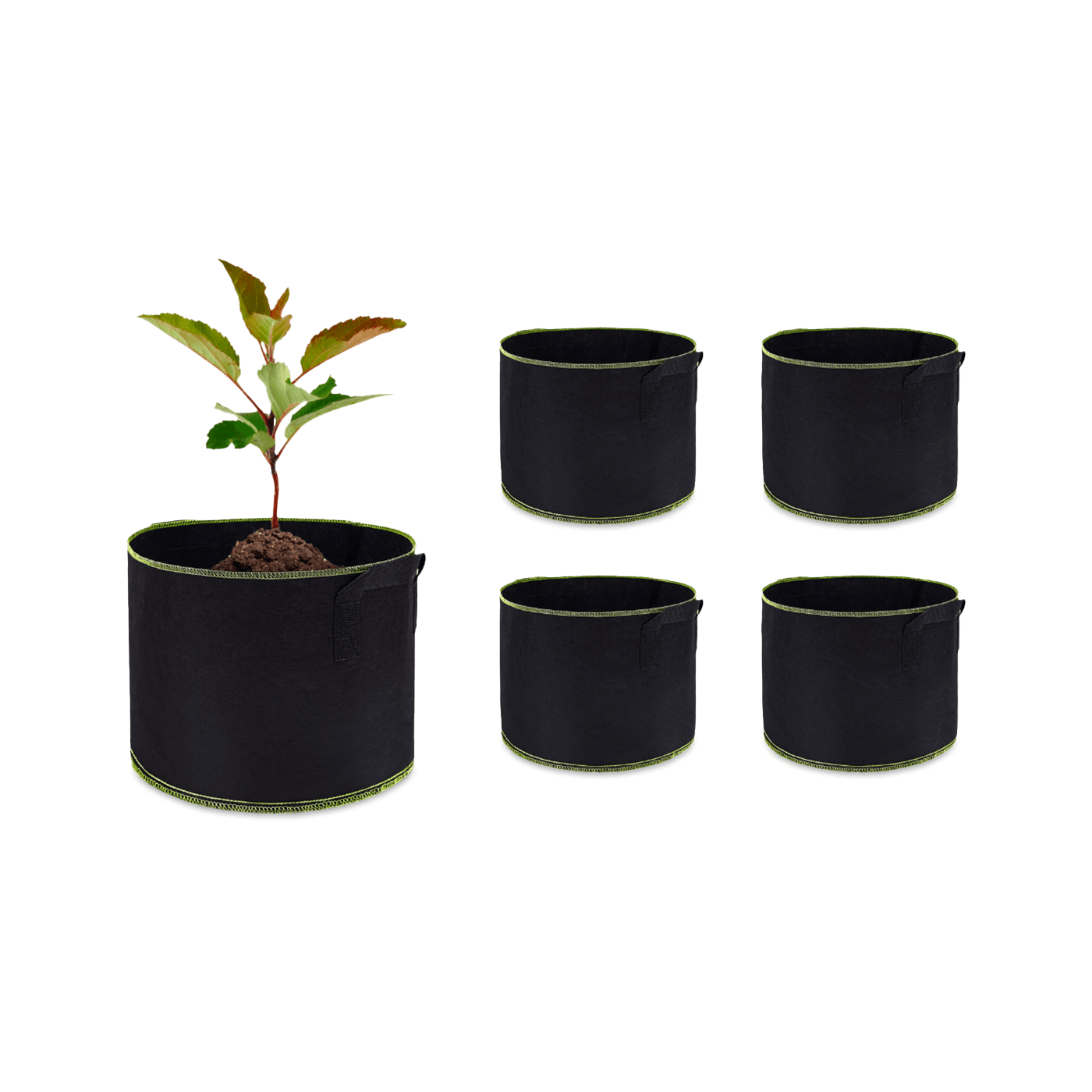zestaw pięciu doniczek materiałowych w kolorze czarnym