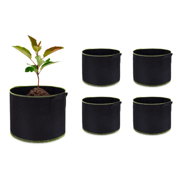 zestaw pięciu doniczek materiałowych w kolorze czarnym