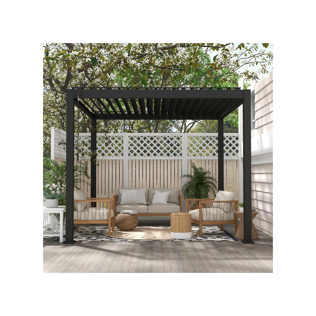 Aranżacja pergolii ogrodowej na taras Premium 3x3 Gutroof Anthracite