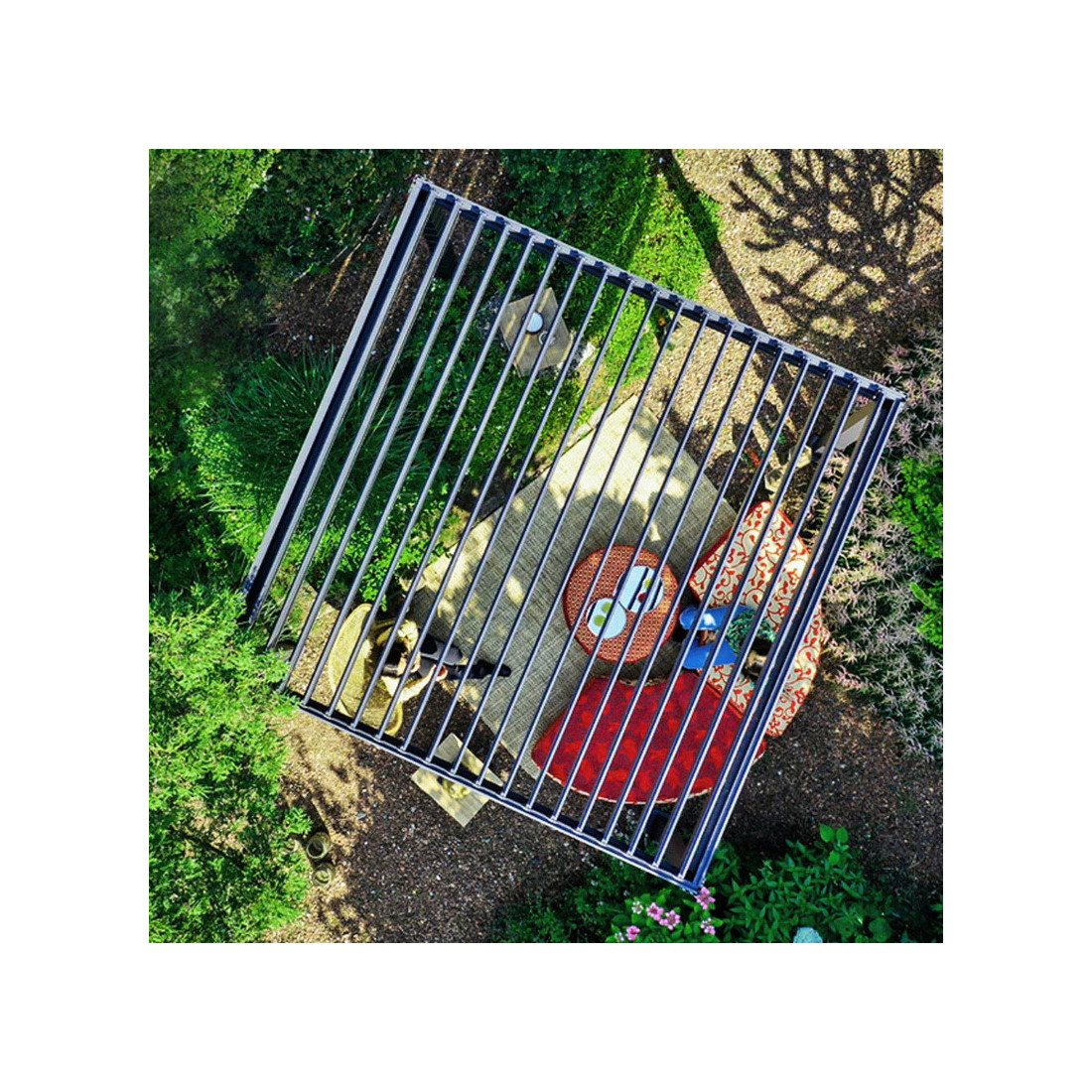 Aranżacja, dach pergolii ogrodowej na taras Premium 3x3 Gutroof Anthracite