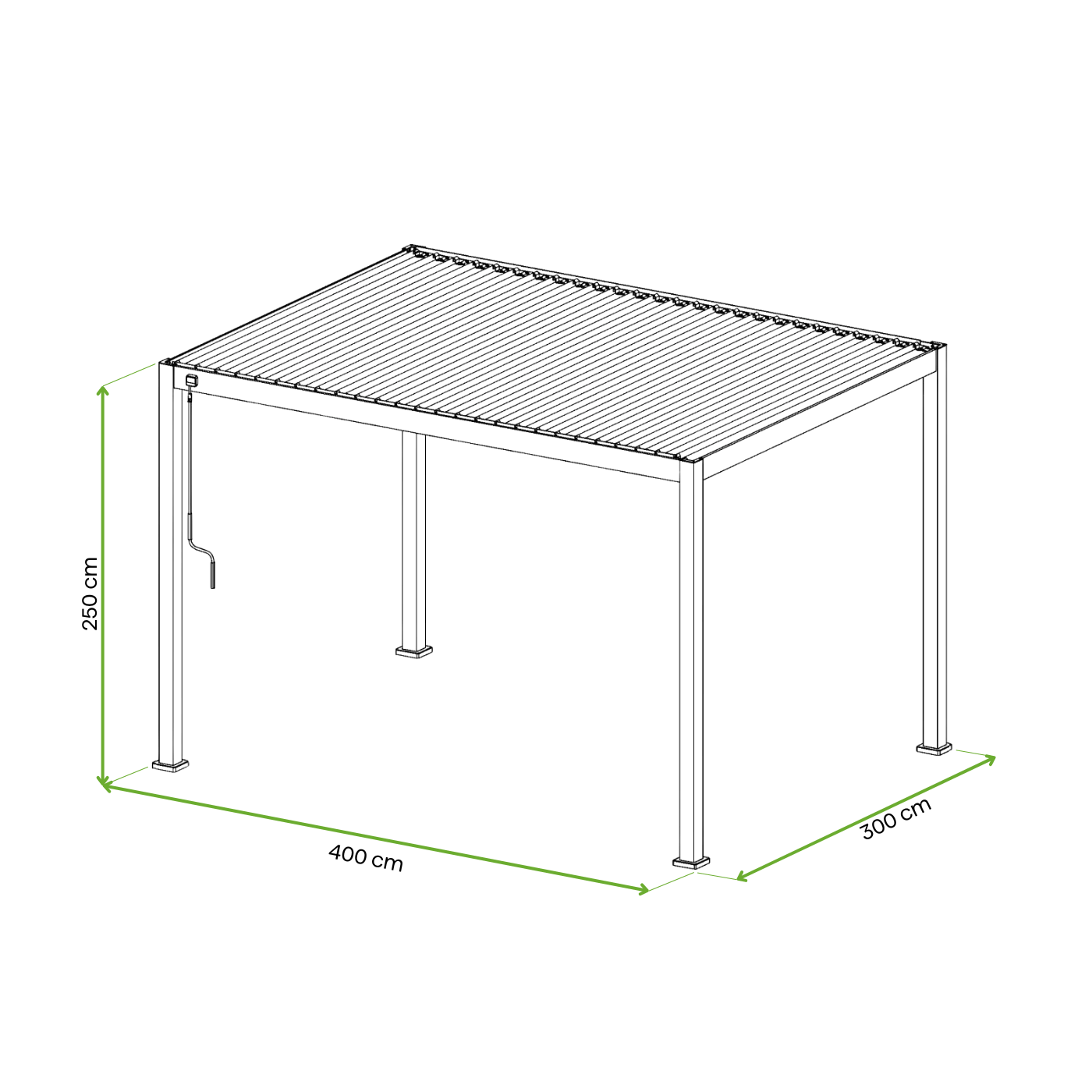 Rzut z wymiarami pergoli ogrodowej 3x4 Premium White 