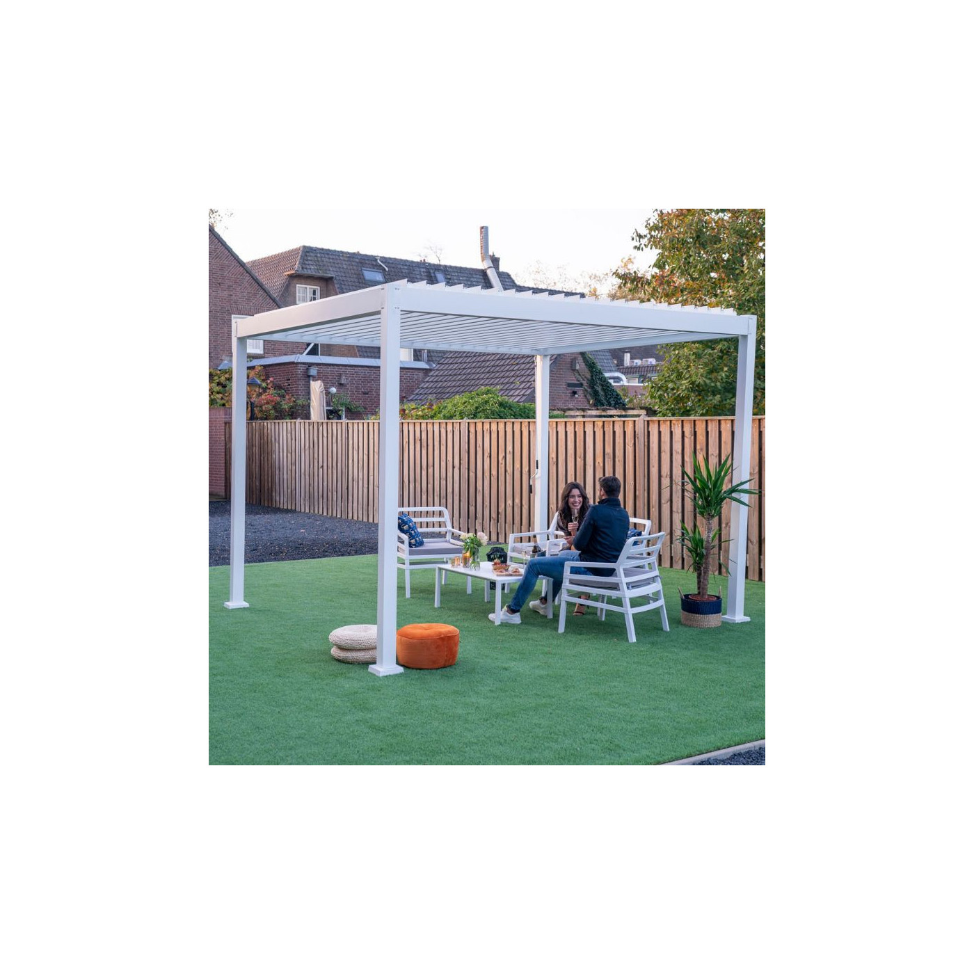 Aranżacja pergoli tarasowej 3x4 Premium White Gutroof