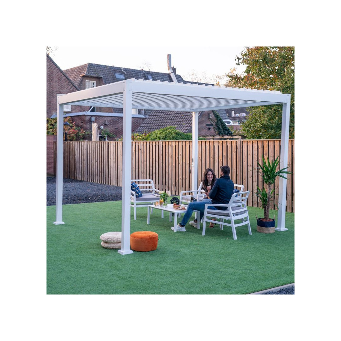 Aranżacja pergoli tarasowej 3x4 Premium White Gutroof