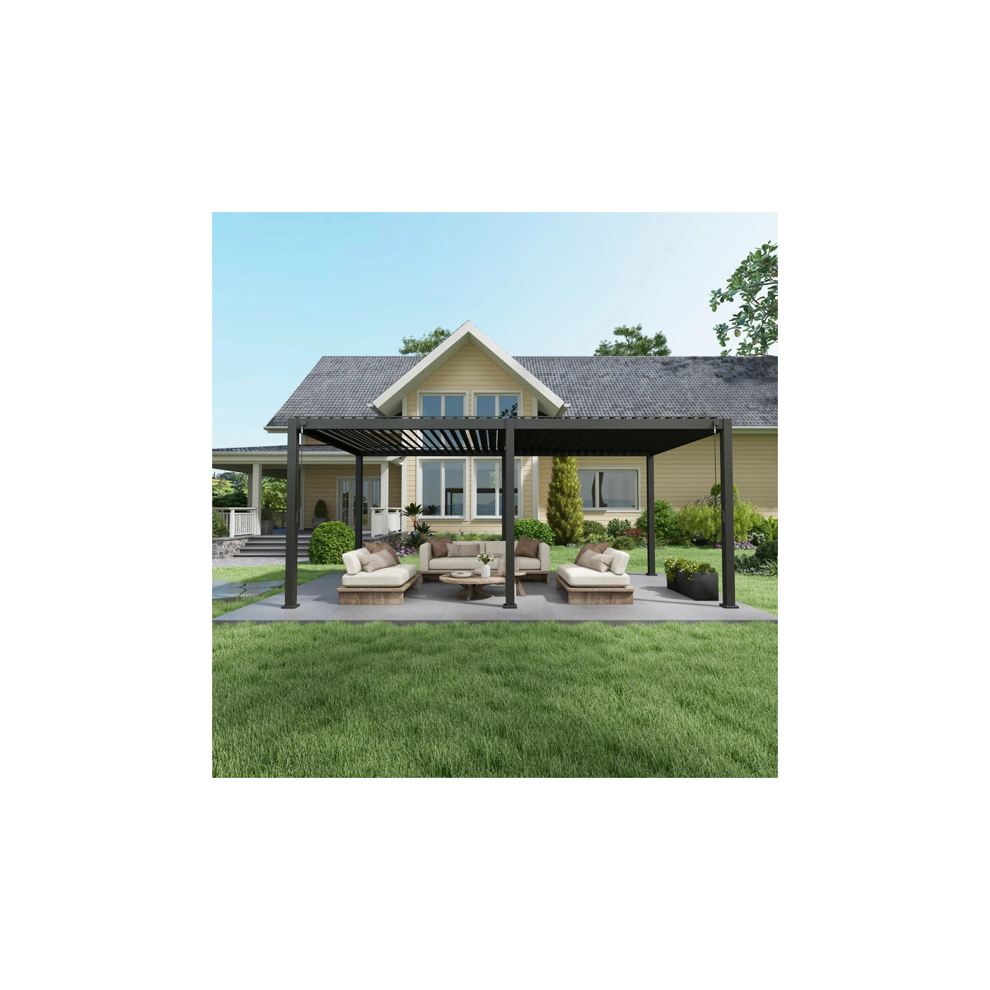 Aranżacja pergoli tarasowej Premium Anthracite 3x6 - Gutroof