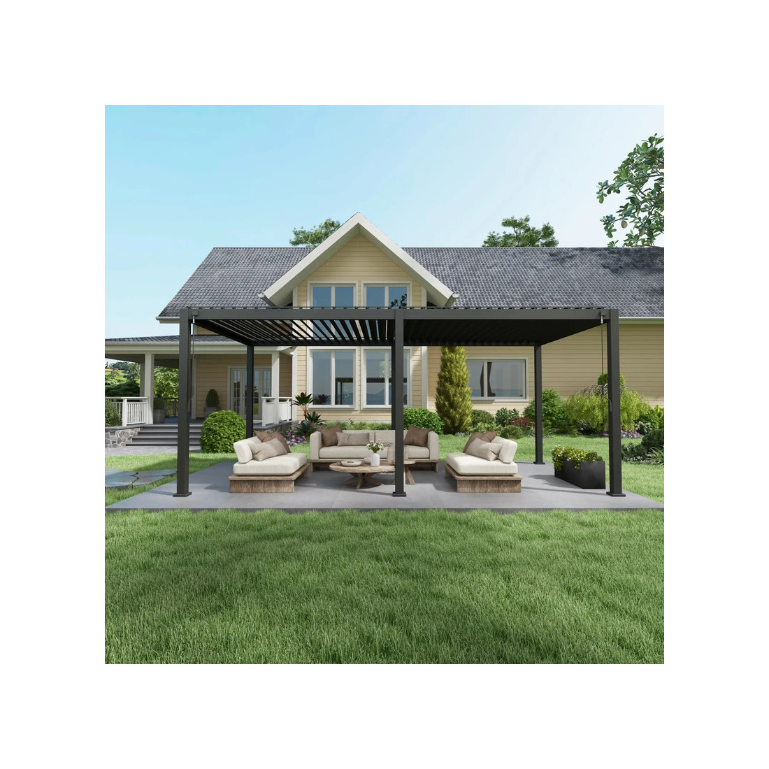 Aranżacja pergoli tarasowej Premium Anthracite 3x6 - Gutroof