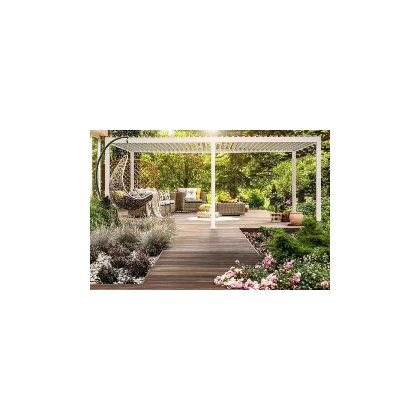 Aranżacja pergoli tarasowej Premium 3x6 White - Gutroof