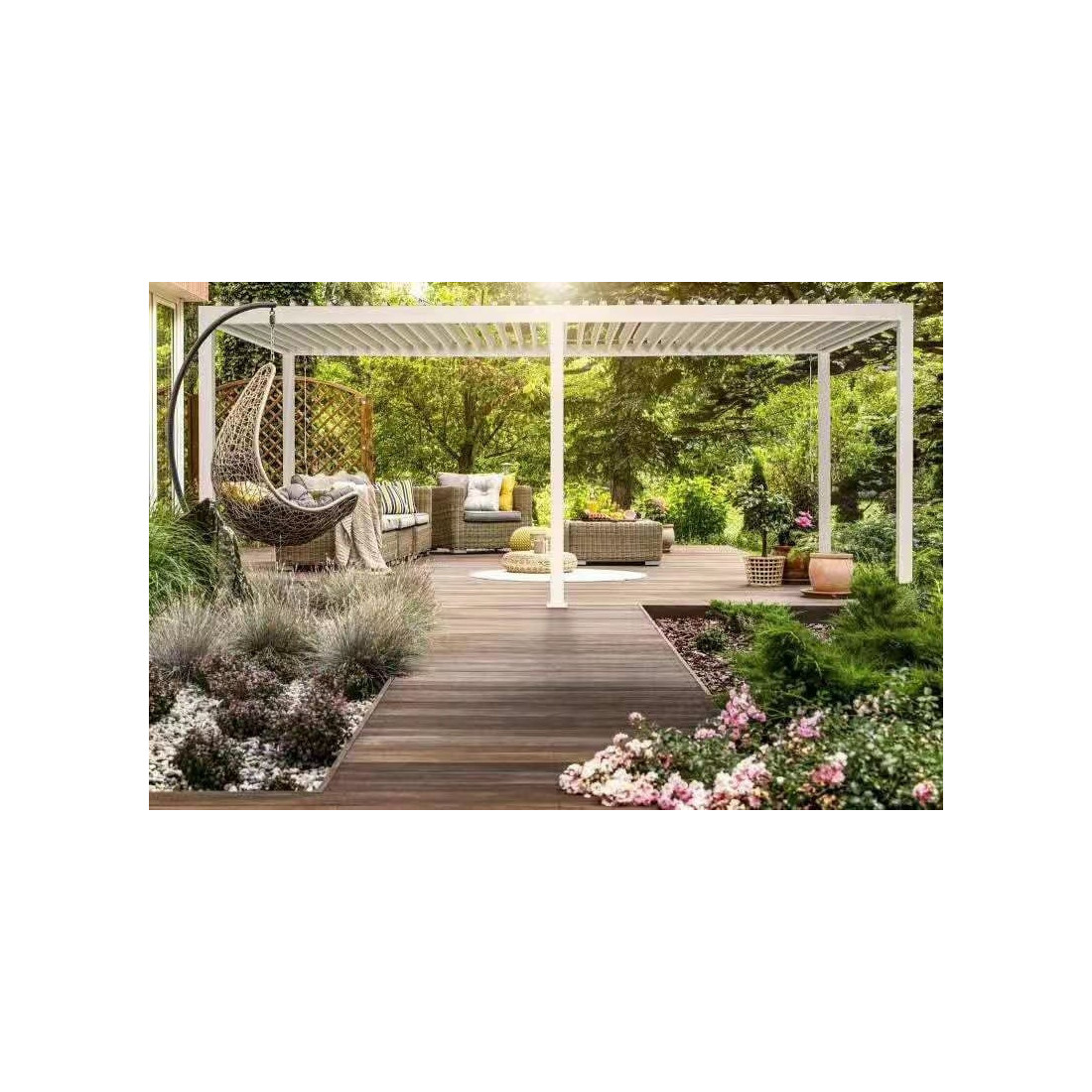 Aranżacja pergoli tarasowej Premium 3x6 White - Gutroof