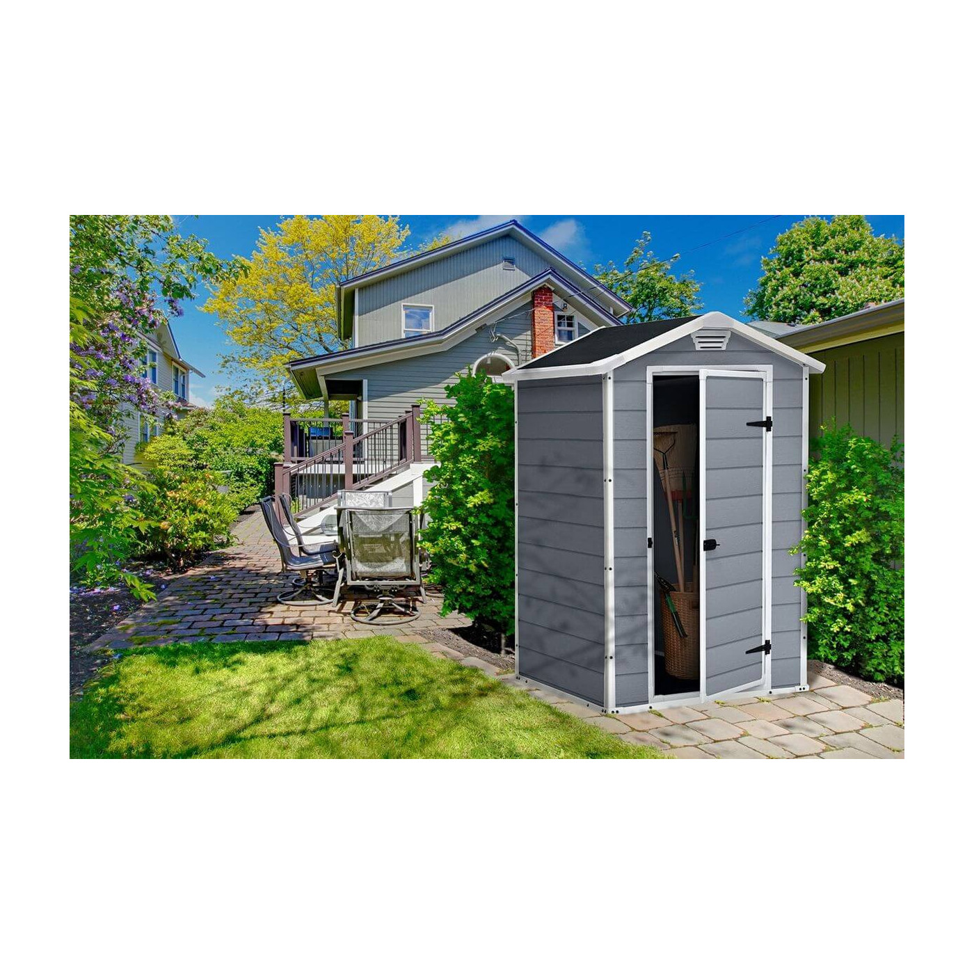 Domek ogrodowy na narzędzia Manor 4x3s, 117x93cm, Keter, atrakcyjny design domku w ogrodzie