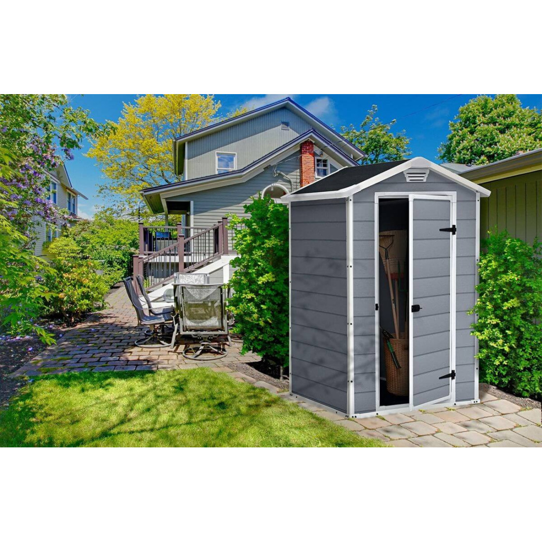 Domek ogrodowy na narzędzia Manor 4x3s, 117x93cm, Keter, atrakcyjny design domku w ogrodzie