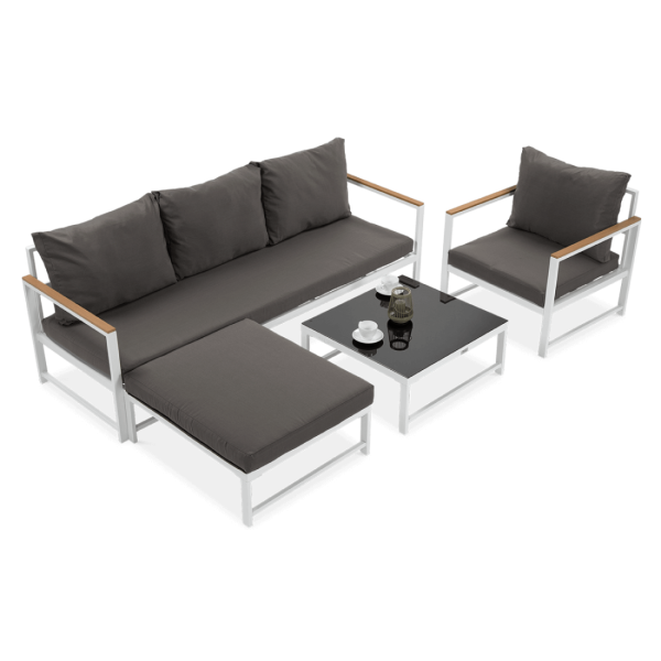 Narożnik ogrodowy Orlando z fotelem, kolor biały