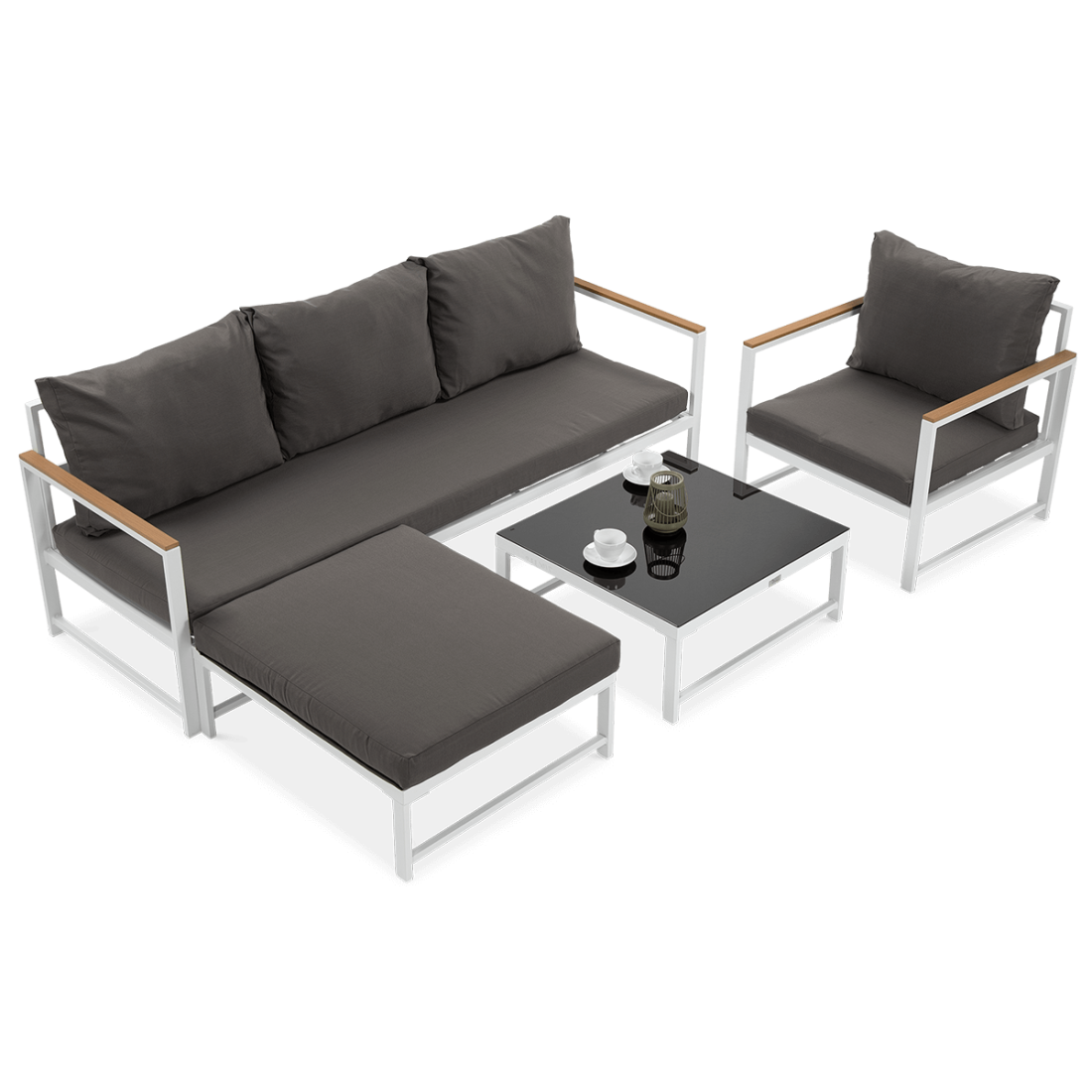 Narożnik ogrodowy Orlando z fotelem, kolor biały